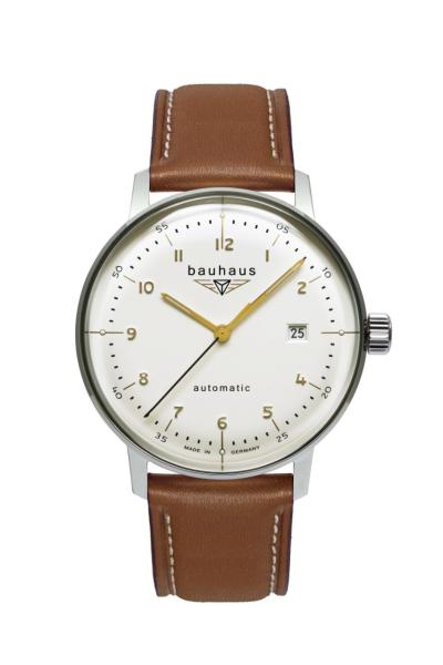 Bauhaus Herrenuhr Automatik mit Datum und Lederarmband